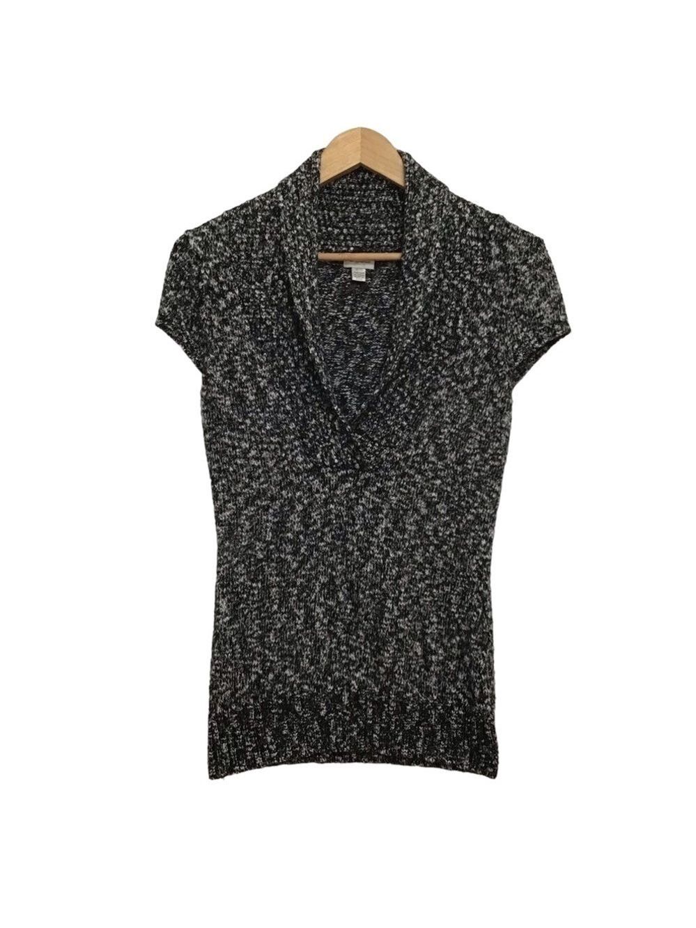 DYNAMITE cotton blend knit sweater short sleeves black white mefium